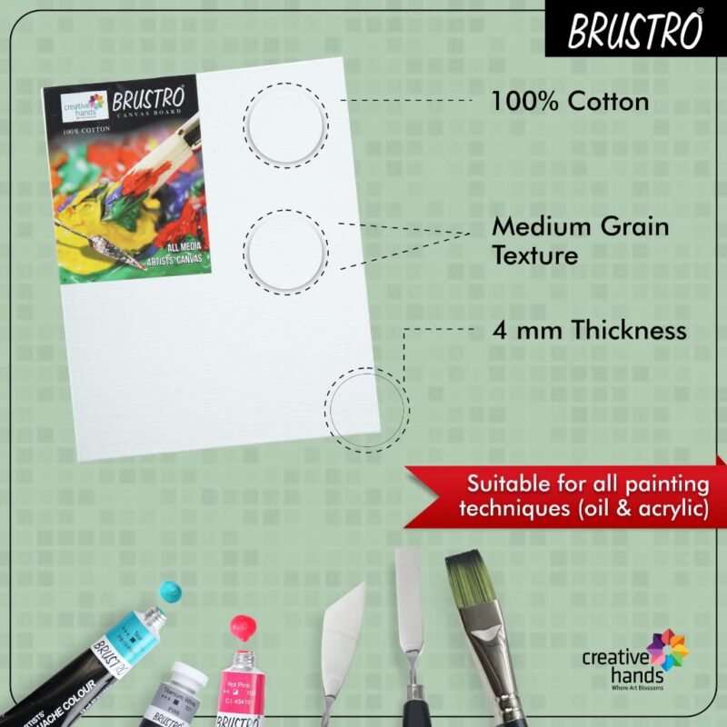 Brustro 100% Cotton Canvas Board Medium Grain 10"X14" (Pack of 4) - Image 3