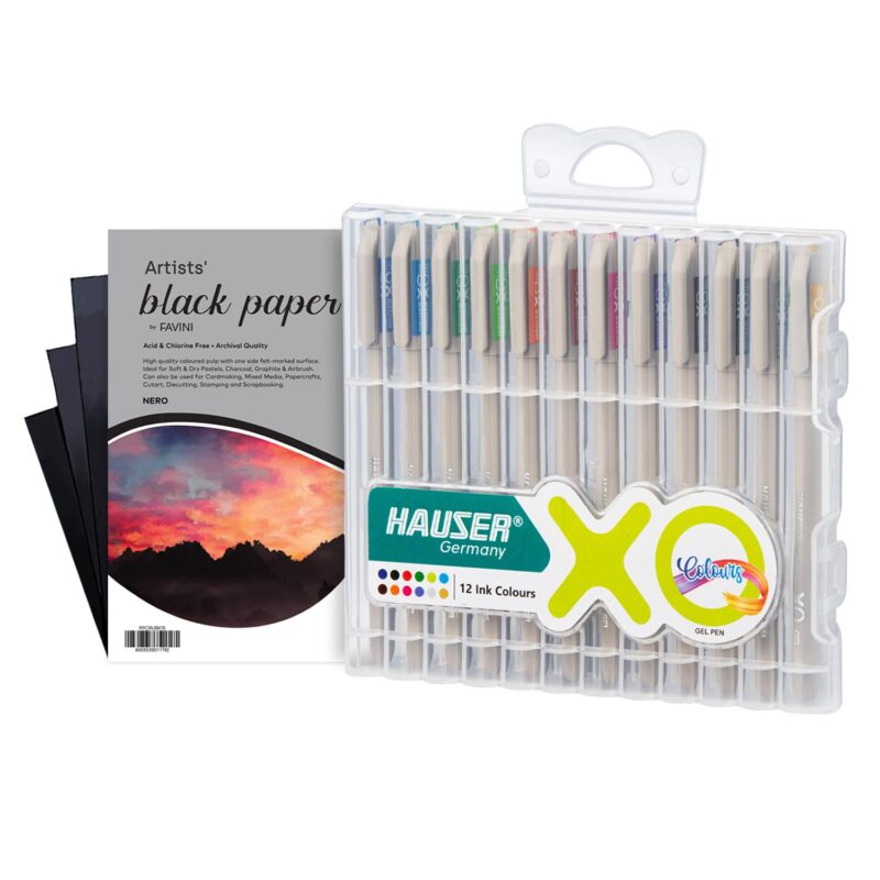 Hauser Xo Multicolor Gel Pen With 6X6 Inches Colorissimi Paper Combo Pack
