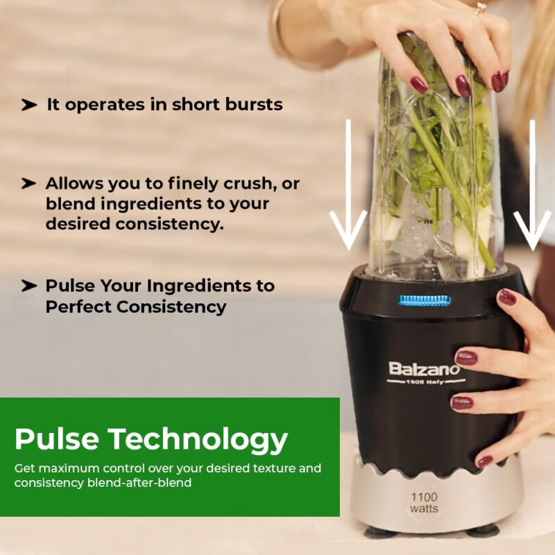 Balzano 1100W Ultra-Speed Bullet Mixer Grinder (Italian Design & Engineering) Blender for Smoothie and Juices, Juicer Mixer Grinder, Blender for Kitchen, Surgical Grade Stainless Steel Blades - Image 3