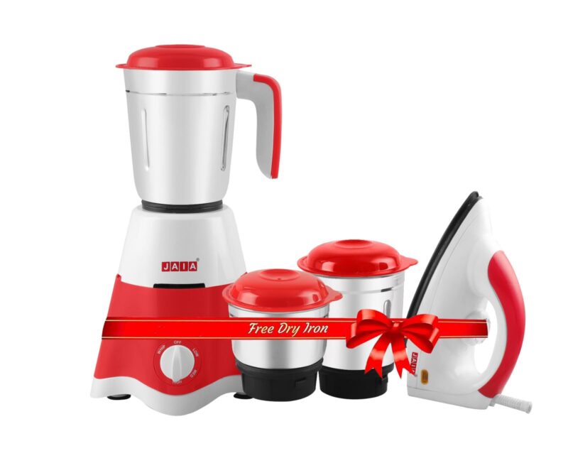Jaia Stylie 550 Watt 3 Jar Mixer Grinder with 3 Speed Control and 1000 Watt Dry Non-Stick soleplate Iron Super Combo (Red & White,1 Year Warranty)