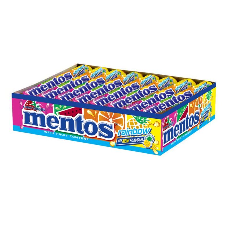 18x Mentos Chewy Dragee,Rainbow Roll, Assorted Flavour, 655.2g (Pack of 18 Sticks)