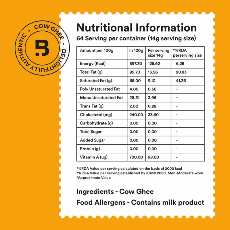 Barosi Premium Cow Ghee 1000 ml | 100% Pure | Danedar Texture | Rich In Good Fats And Antioxidants | Easy To Digest - Image 3