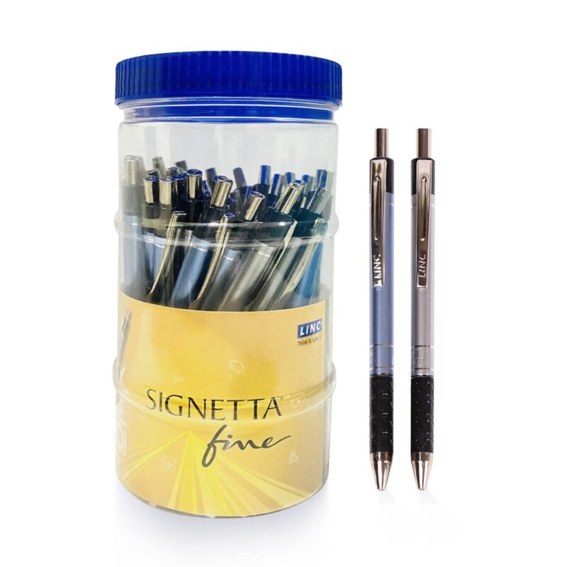 Linc Signetta Fine 0.7 mm Retractable Ball Pens Jar - Comfortable Rubber Grip For Smudge-Free Writing - Fast Flowing Ink Technology - Blue & Black Ink, Pack Of 30