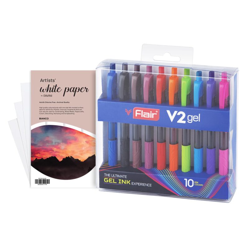 Flair V2 0.7mm Gel Pen With 6x6 Colorissimi Paper Combo Pack Bianco,White