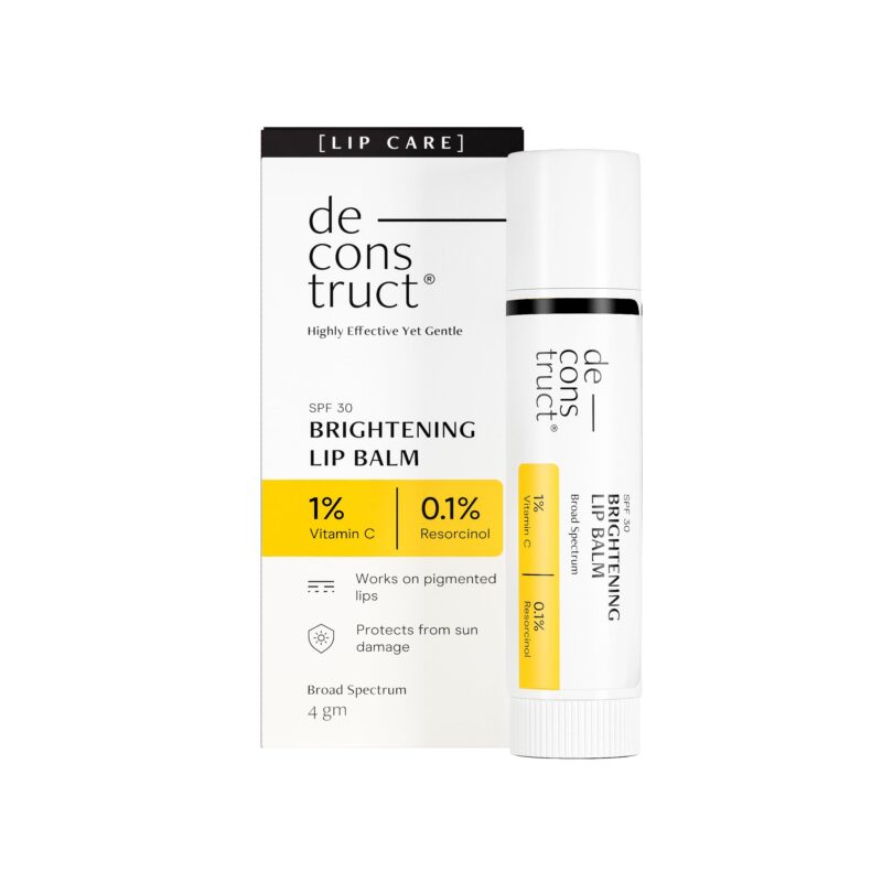 Deconstruct Brightening Lip Balm with SPF 30 | For Dark, Pigmented, Dry, Flaky Lips | Brightens Pigmented Lips | Vitamin C for Dark Lips | SPF 30 for Sun Damage and Discoloration | Lip Balm for Glossy Buttery Soft Pink Lips | For Women & Men - (4 gm)