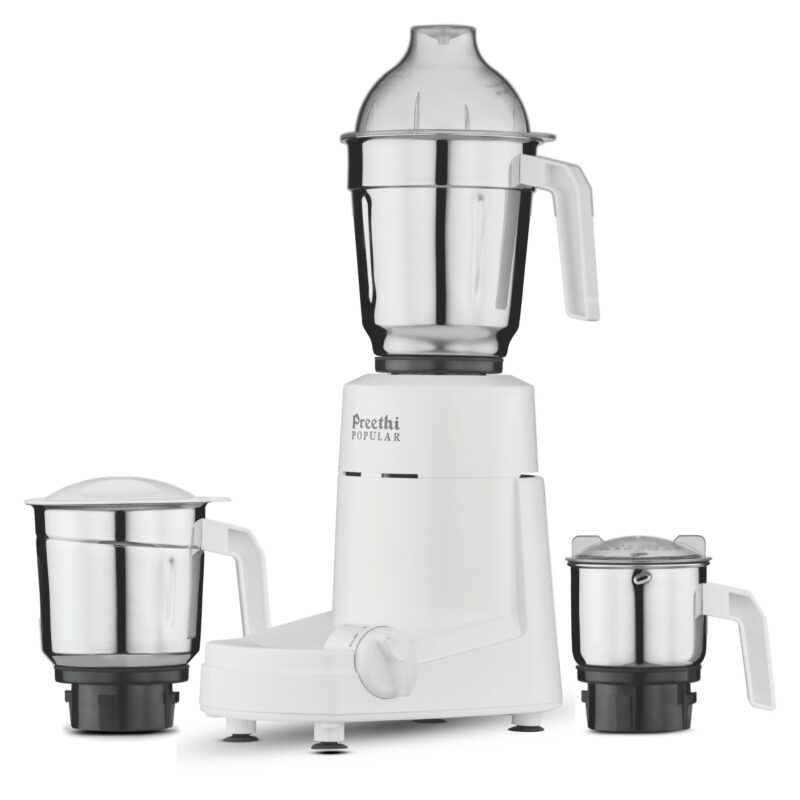 Preethi Popular Mixer Grinder for Kitchen | 750-Watt L-shaped Mixie, 3 jars | 5yr Motor Warranty & Lifelong Free Service| White (MG 142)
