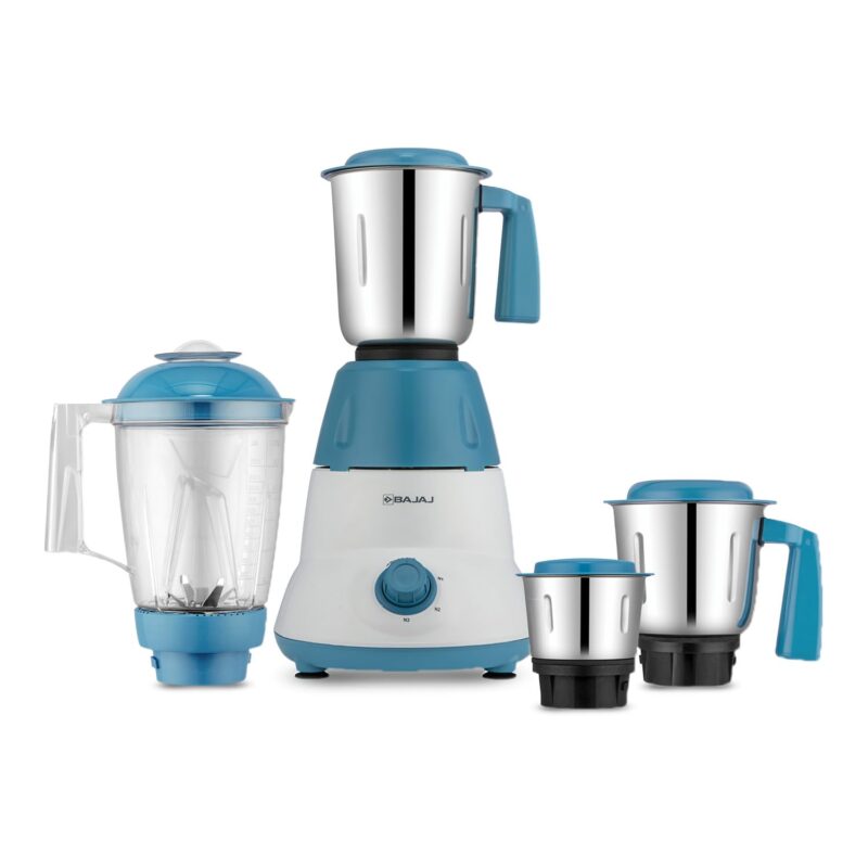 Bajaj Rex Dlx Mixer Grinder 750 Watts Mixie For Kitchen With Nutri-Pro Feature|4 Stainless Steel Mixer Jars|Multifunctional Blade Dry & Wet Grinding Overload Protector|1-Yr Warranty|White/Blue
