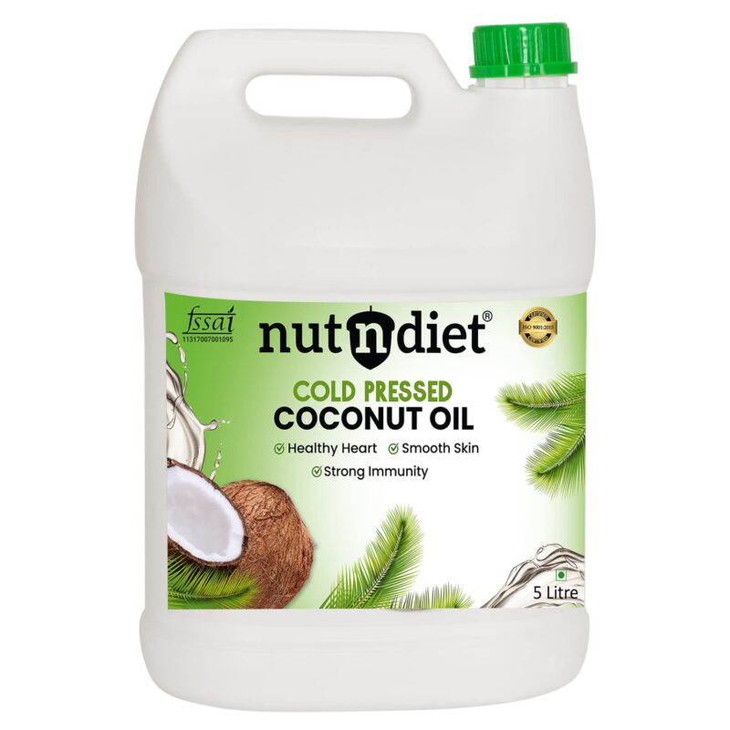 nutndiet Cold Pressed Coconut Oil 5 Litre Can | Pure, Natural & Chemical-Free | Multipurpose Oil for Cooking, Skin Care, Hair Care & Massage | Rich in Nutrients & Antioxidants
