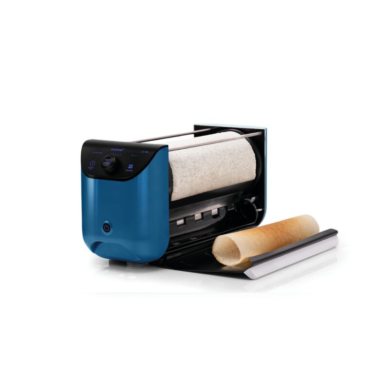 EVOCHEF EC Flip Automatic Dosa Maker, 1-Minute Dosas, 360° Food Grade Coated Roller, Easy Cooking Time & Thickness Control, Touch Controls, Compact & Portable, 1600W, 1 Year Warranty, Metallic Blue