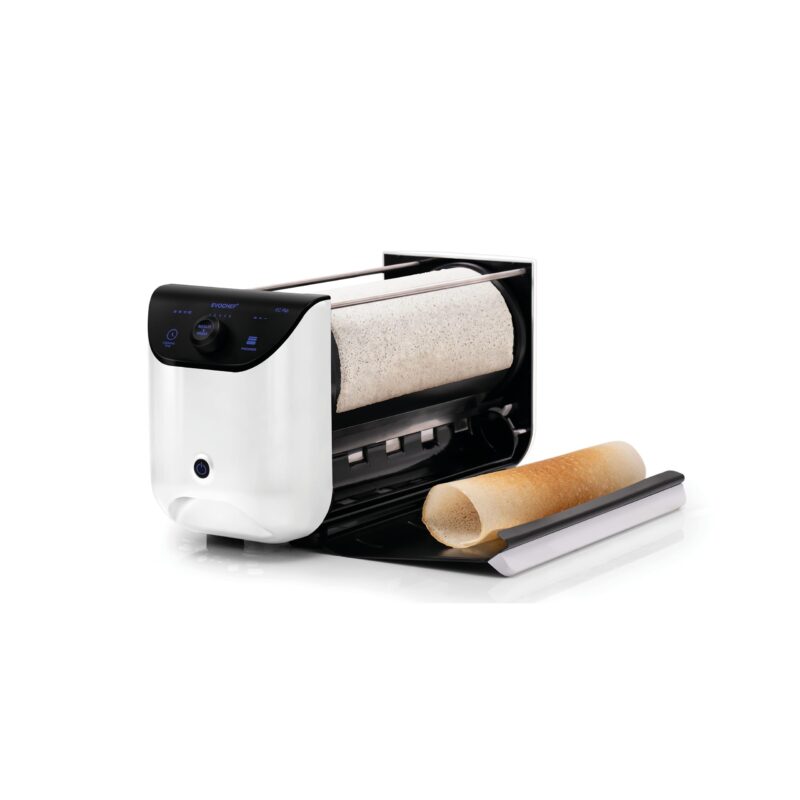 EVOCHEF EC Flip Automatic Dosa Maker, 1-Minute Dosas, 360° Food Grade Coated Roller, Easy Cooking Time & Thickness Control, Touch Controls, Compact & Portable, 1600W, 1 Year Warranty, White