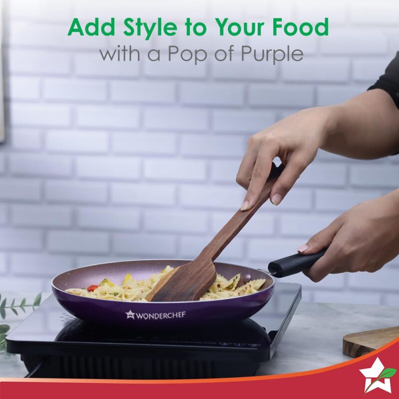 Wonderchef Valencia Non-Stick Fry Pan | Cool Touch Bakelite Handle | Pure Grade Aluminium| PFOA Free | 1.5 litres Capacity | Size 24 cm | 1 Year Warranty | Purple - Image 2
