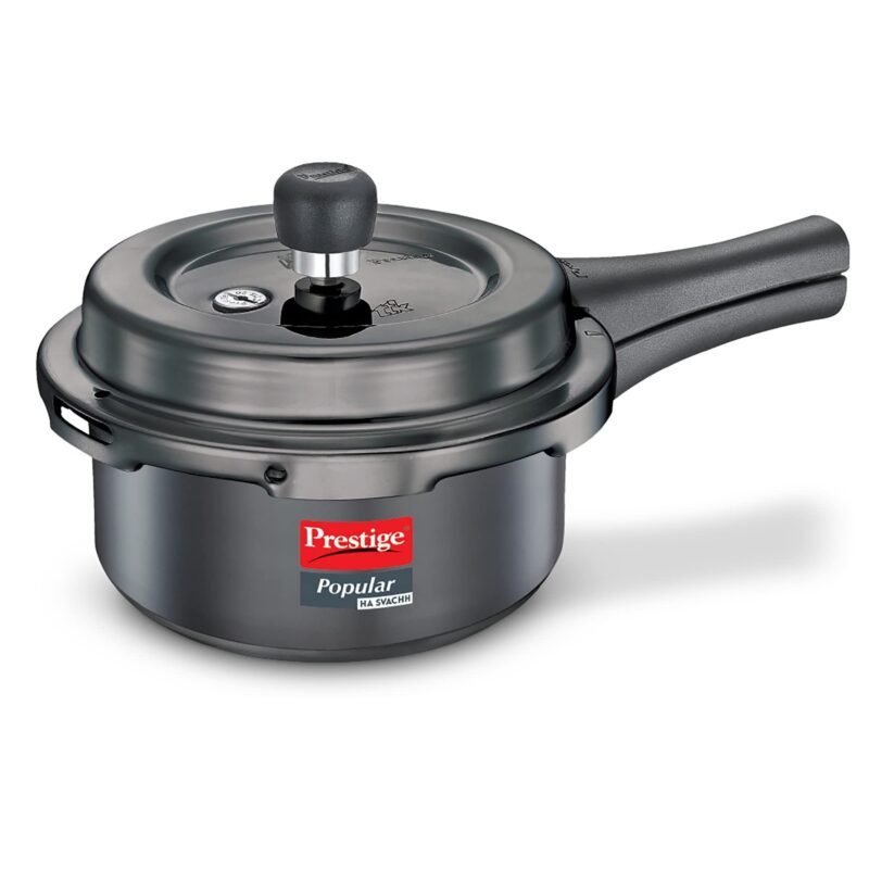 Prestige Popular Svachh Hard Anodised Pressure Cooker(2.0 L, Black, Deep Lid-Controls Spillage)