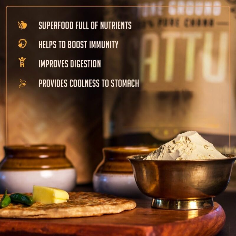 Adya Organics Sattu Powder | Gluten Free Roasted Black Chana Flour | 100% Natural & Gluten Free Chana Sattu l Atta with High Fiber | Sattu Drink Powder 1Kg- (Pack of 1) - Image 8