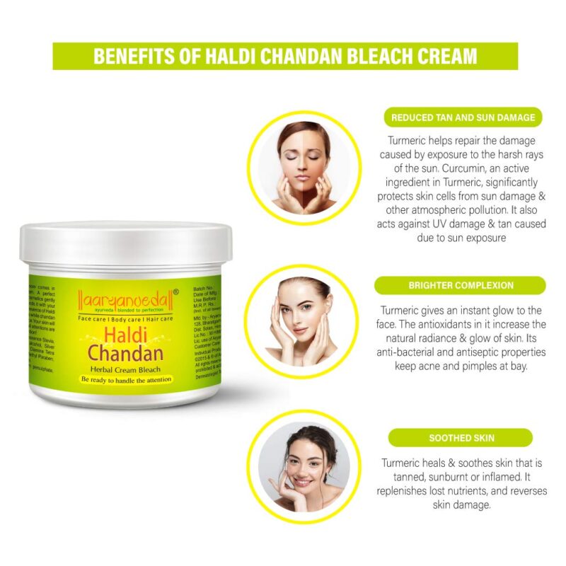 Aryanveda Haldi Chandan Herbal Bleach Cream, Infused with Haldi, Chandan, Aloe Vera, For Radiant Skin, Natural Glowing & Tan Removal, Skin Brightening, Suitable For All Skin Types - Beautiful Skin for Men and Women - 43 gm Pack of 4 - Image 5