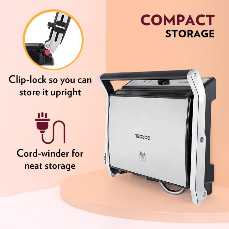 Borosil Super Jumbo Grill Sandwich Maker | Can Make 4 Sandwich At a Time | 2000W Electric Toaster Maker | Non-Stick Coating Plates Opens to 180°, BPA & PTFE Free | Power Indicators | 2 Year Warranty - Image 2