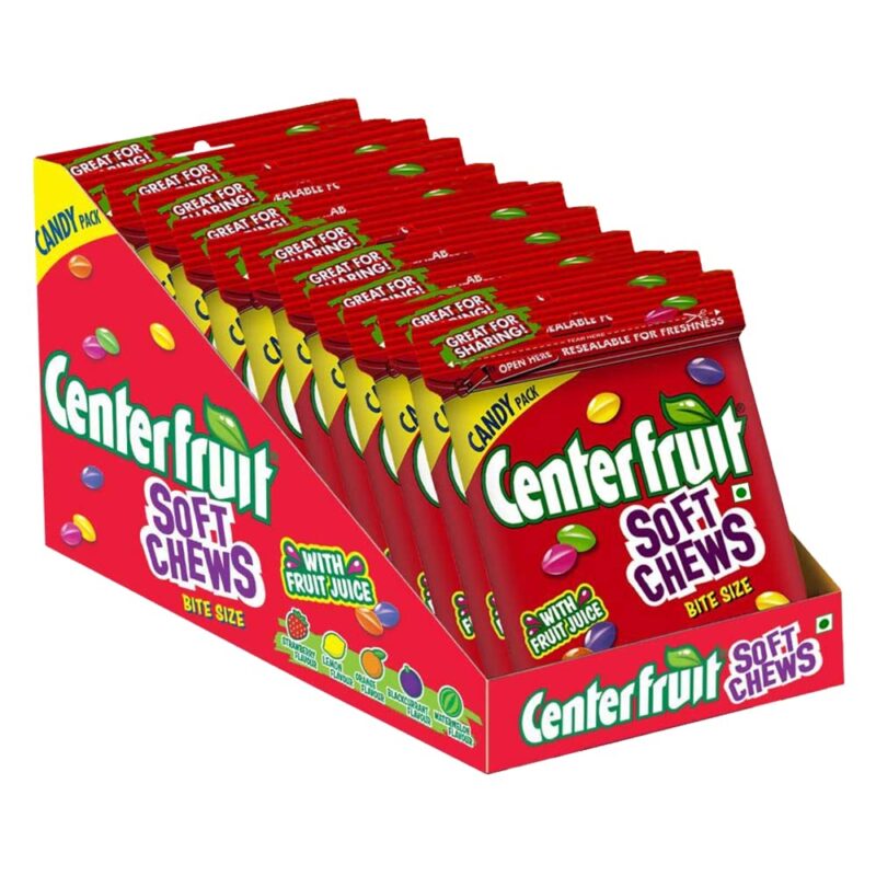 Center Fresh Fruit, Assorted Flavour, Soft Chews Candy Pouch, 720 g [Pack of 12]