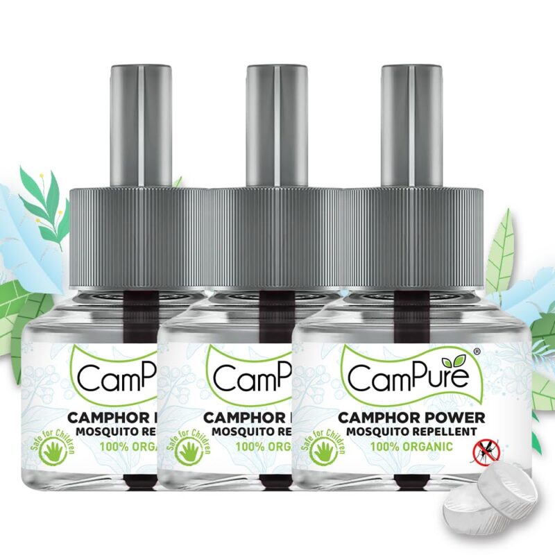 MANGALAM Campure Camphor Mosquito Repellent (Refill Pack) Pack of 3-100% Organic | Repels Mosquitoes | Safe for Pets, Children & Pregnant Woman | Fits Most Machines| Non Toxic | No Side Effects,Liquid