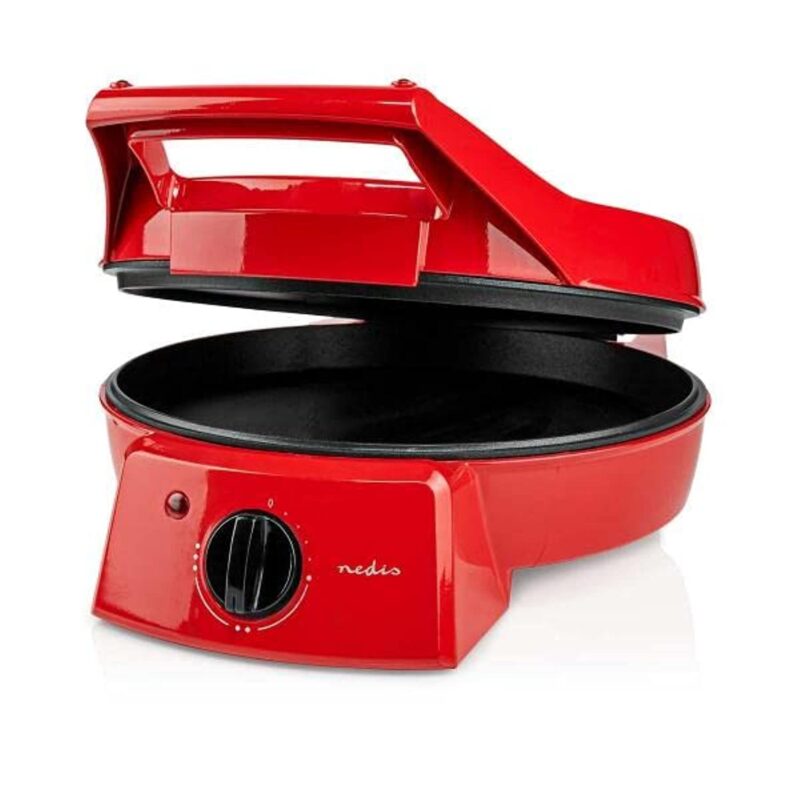Nedis Pizza, Dosa, Pancake, Roti Maker | 30 cm | 230°C Adjustable temperature control | 1800 W | Non-Stick Coating Toaster, Griller, Tandoor, Barbecue | ABS Aluminium | Red