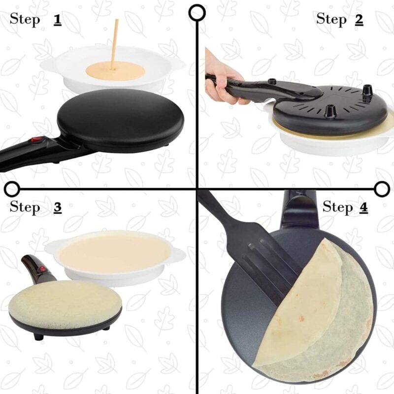 Ameedarshan Electric Crepe Maker Dosa Maker Auto Power Off|Portable Crepe Maker With Non-Stick Dipping Plate And Egg Whisk|Easy To Use For Pancakes,Chapati,Chilla,Dosa,Egg Beater ,Black,600W - Image 5