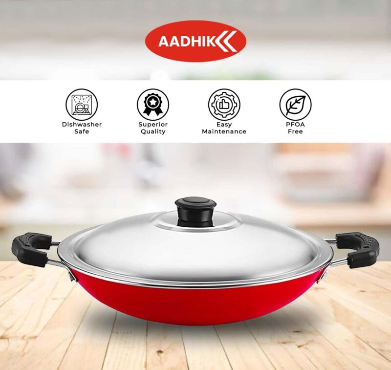 AADHIK Non-Stick Appa Chetty, Aluminium Appachatty, 23cm Diameter, 2.6mm Appachatti, Gas Compatible, Red - Image 4