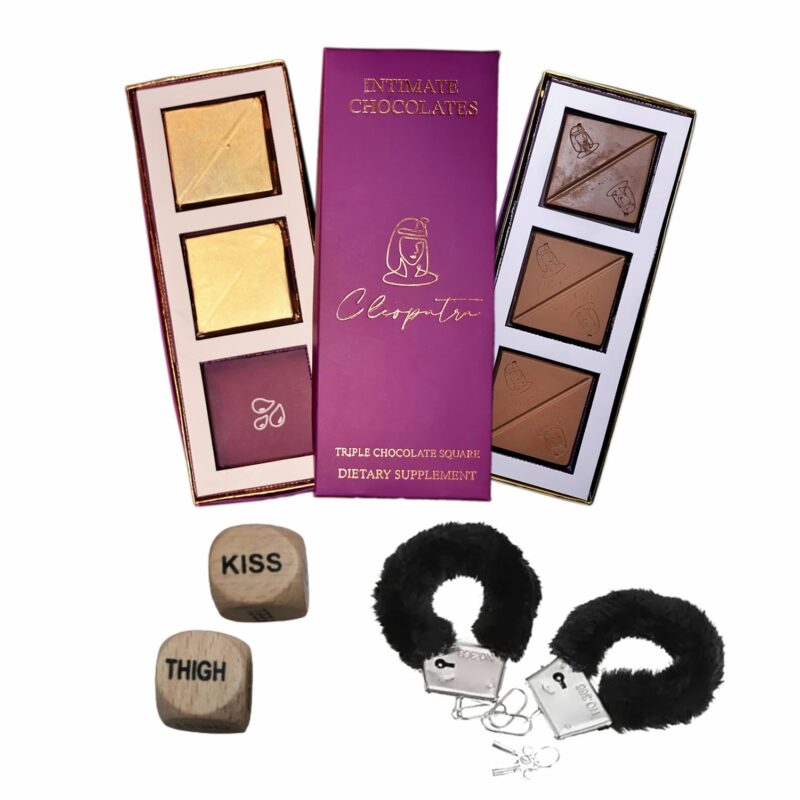 Cleopatra Luxury Milk Chocolate Bars For Uplifting Mood, Vitality, Enjoyment Best Gift Set Ideal For Men & Women, Vegetarian And Gluten-Free 60g With 1 Handcuffs (Hathkadi) & 2 Dice, 60 gram