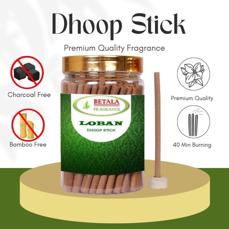 Betala Fragrance Loban Flavour Dhoop Sticks for Pooja, Pack of 200 Gm Dhup Batti with Holder, Agarbatti, Incense Stick, Sandal, Cones, Cup, Sambrani (200 Gm, LOBAN) - Image 8