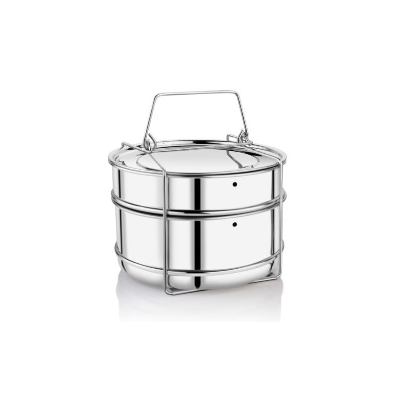 Embassy Stainless Steel Cooker Separator | Suitable for 3 Litres Prestige Popular and Popular Plus Outer Lid Pressure Cookers |2 Containers with Lifter | Dimension 15x15x11 cm