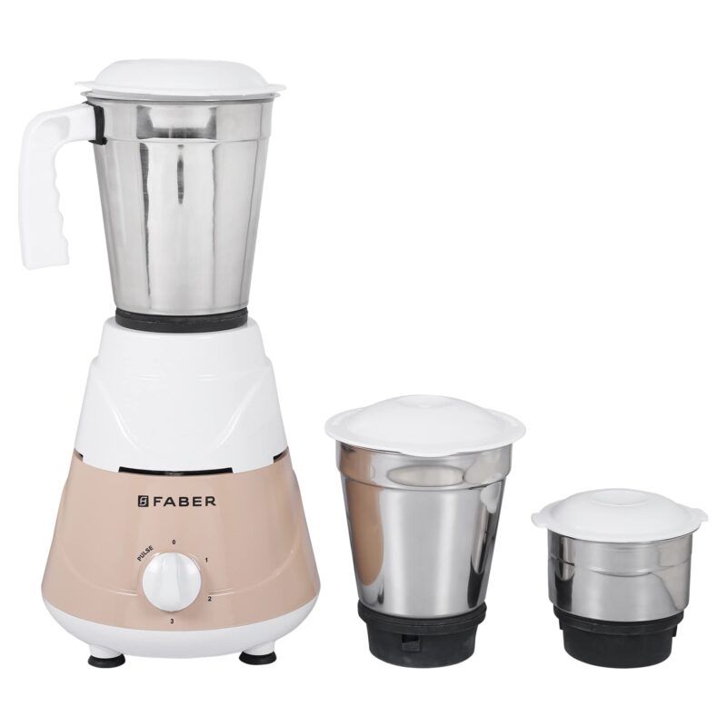 Faber Marvel 500W Blender Mixer Grinder, || Low-Noise, Up to 18000 RPM Speed || 3 SS Steel Jars for Wet, Dry Or Chutney Grinding ||1 year Comprehensive Warranty (FMG MARVEL 500 Watt 3J PW) Peach White