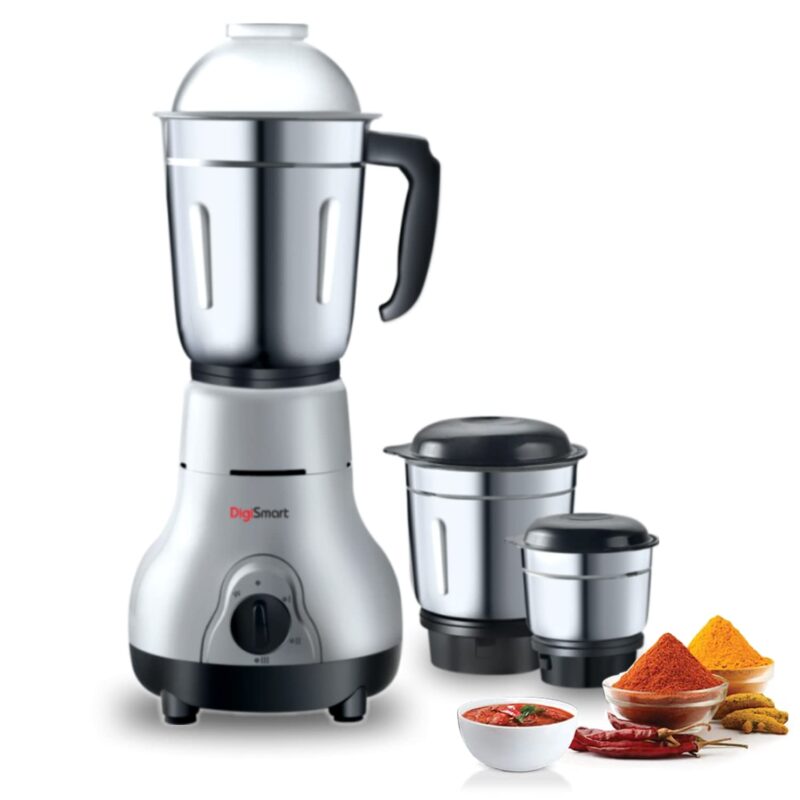 DigiSmart Kitchen Mate 600 Watt Mixer Grinder Gray and Black | 3 Jar | Comes With 2 Year Warranty