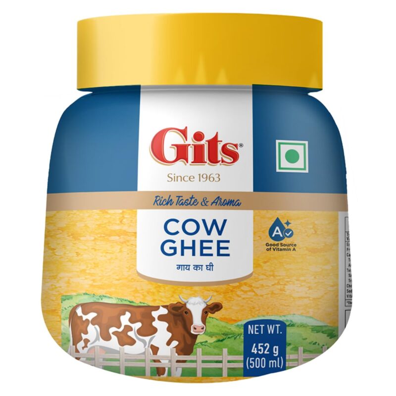 Gits Cow Ghee 500 ml Jar | Pack of 1 | Aroma in every drop |Pure Veg, Pure Cow Ghee, Desi Ghee, No preservatives | Rich Taste & Aroma | Good source of Vitamin A, Delicious, Healthy & Nutritious | Good for Digestion, Heart, Skin and Hair | Homemade taste