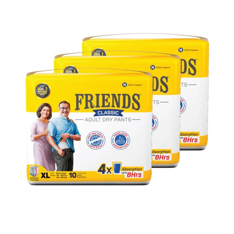 Friends Classic Adult Diapers Pants Style - 30 Count (Extra Large) with odour lock and Anti-Bacterial Absorbent Core- Waist Size 30-56 inch ;76-142cm