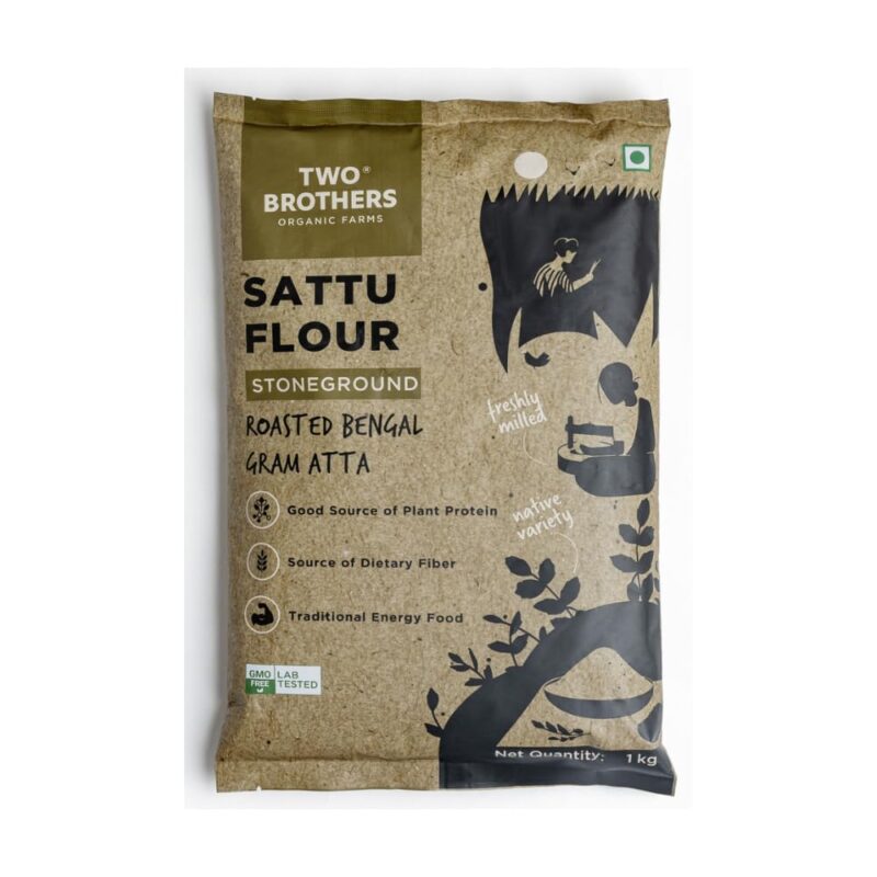 Two Brothers Organic Farms - Sattu Atta (1 kg) | Made Using Roasted Bengal Gram | 100% Natural & Gluten Free Chana Sattu | High Protein Roasted Gram Flour | Sattu Drink Powder | Roasted Gram Powder