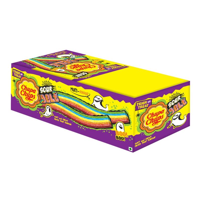 Chupa Chups , Sour Belt, Mixed Fruit Punch Flavour, Soft & Chewy Toffee Pack, 691.2 Grams- Pack of 12