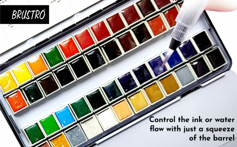 Brustro Aqua Squeeze Leak Proof Watercolour Brush Pen Flat, Small,Medium,Large (Assorted) - Pack of 3 - Image 4