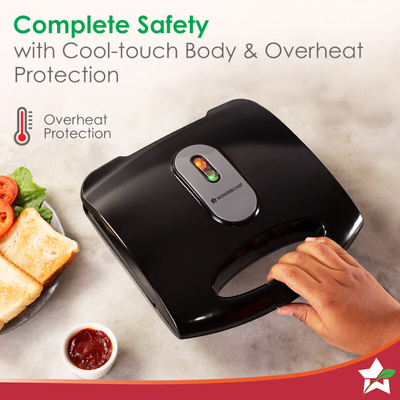 Acura Plus Sandwich Griller | 750W | Non-stick Aluminium Grill Plates | For Crispy Grill Sandwiches | Cool-touch Body with LED Indicator Lights | Easy to Clean | 2-year Warranty | Black - Image 5