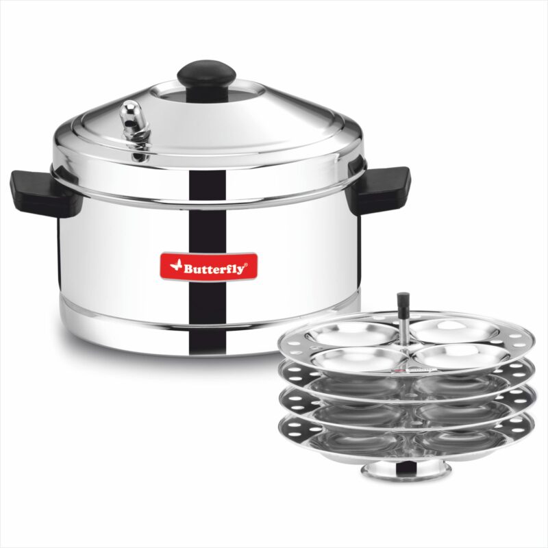 Butterfly Friendly Aluminium Idli Cooker with 4 Stainless Steel Idli Plates
