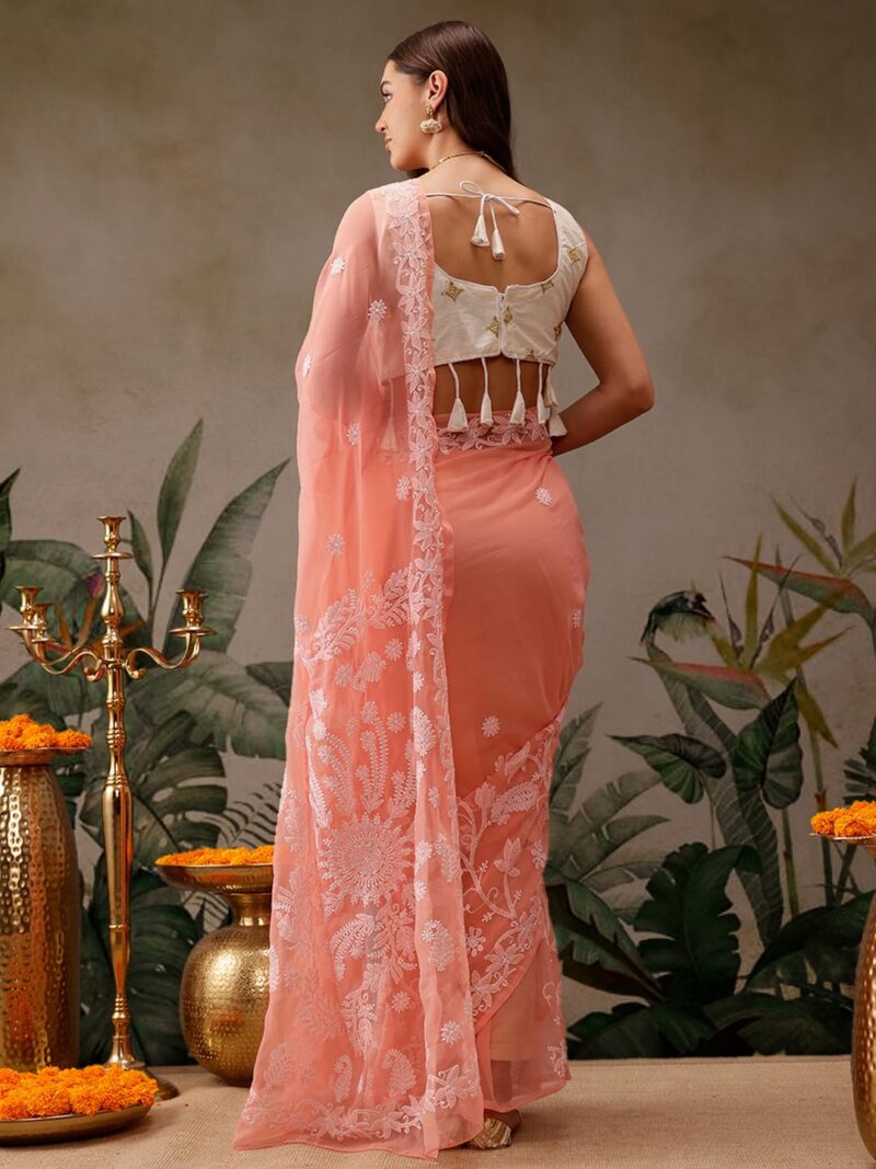 Ada Latest Chikan Peach Georgette Fancy Saree Blouse With Designer Embroidered Motifs A130092 - Image 7