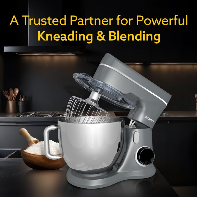 AGARO Elegant Stand Mixer, 1400W with 5.5L SS Bowl, 10 Speed Settings, Pulse Function, 100% Copper Motor, Includes Whisker, Beater, Dough Hook, Dark Grey - Image 6
