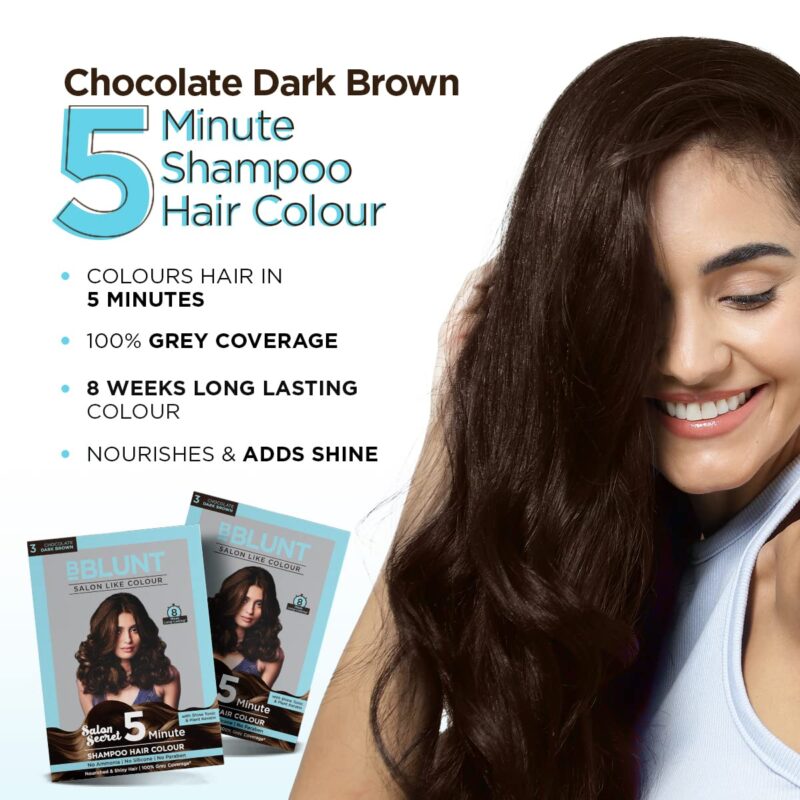 BBLUNT Chocolate Dark Brown 5 Minute Shampoo Hair Colour for 100% Grey Coverage - 20ml X 5 - Image 5