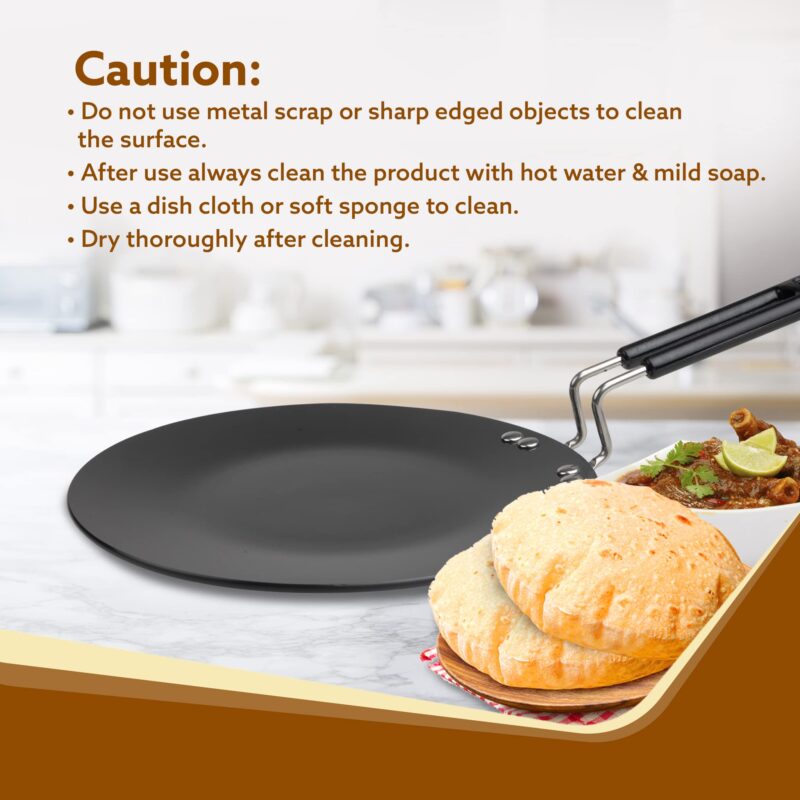 AGARO Elite Hard Anodised Tawa for Kitchen, 28 cm Diameter Tawa for Roti, Chapati, Paratha, Riveted Handle, 4 mm Thick Base for Uniform Heating, Gas & Induction Oven Compatible, Cooking, Cookware - Image 3