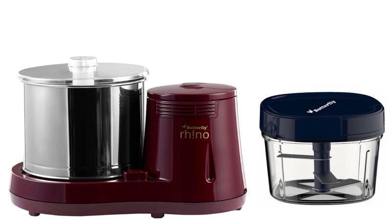Butterfly Premium Vegetable Chopper 600 ml Blue & Butterfly Rhino Table Top Wet Grinder, 2L (Cherry)