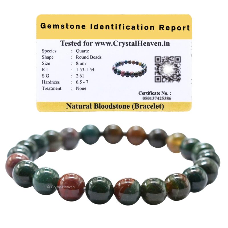 Certified Bloodstone Bracelet for Women Men with Healing Crystal and Reiki Stone - Beautiful Gemstone Beaded Bracelet for Balance, Harmony & Positive Energy