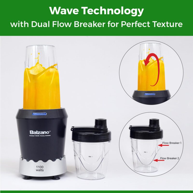 Balzano 1100W Ultra-Speed Bullet Mixer Grinder (Italian Design & Engineering) Blender for Smoothie and Juices, Juicer Mixer Grinder, Blender for Kitchen, Surgical Grade Stainless Steel Blades - Image 2