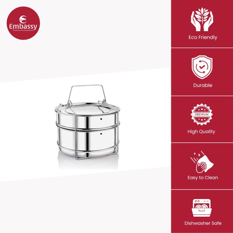Embassy Stainless Steel Cooker Separator | Suitable for 3 Litres Prestige Popular and Popular Plus Outer Lid Pressure Cookers |2 Containers with Lifter | Dimension 15x15x11 cm - Image 2