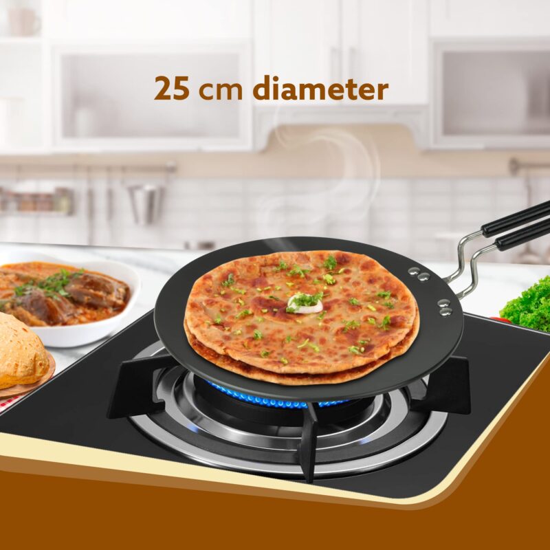 AGARO Elite Hard Anodised Tawa for Kitchen, 25 cm Diameter Tawa for Roti, Chapati, Paratha, Riveted Handle, 4 mm Thick Base for Uniform Heating, Gas Oven Compatible, Cooking, Cookware - Image 6
