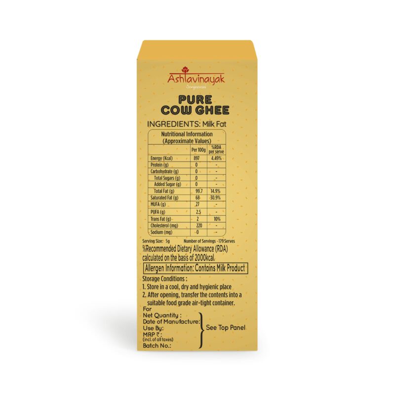 Ashtavinayak Sanjeevani Cow Desi Ghee | Cow Ghee | 100% Natural & Pure | Untouched By Hand | Natural, Aromatic & Healthy | Tamper Proof (900Ml) - Image 4