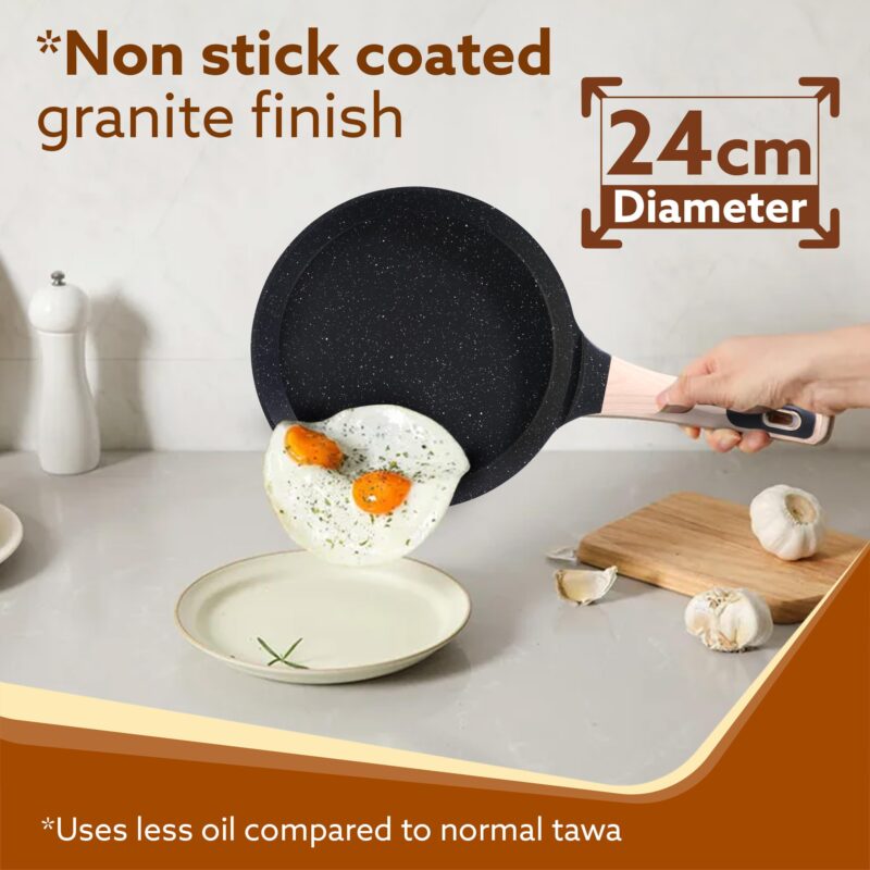 AGARO Imperial Granite Non Stick Tawa, 24 cm, Cast Aluminium Body, Tawa for Dosa/Paratha/Omlette, Gas & Induction Compatible - Image 6