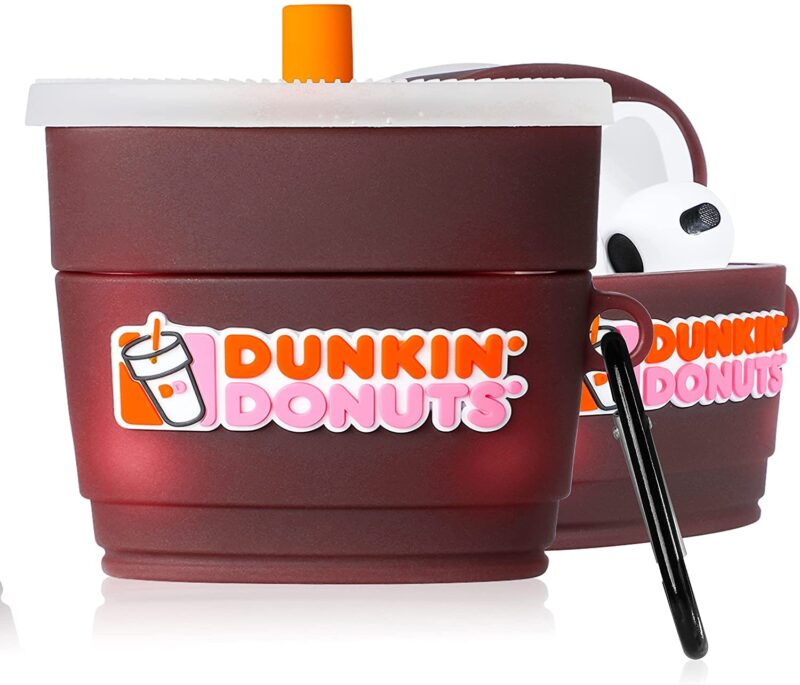 Meyaar for AirPods 3 Case Cover with Keychain Neck, Protective Silicone Case Skin Compatible with AirPods 3rd Generation (2021 Released), Shockproof, Supports Wireless Charging (Dunkin-Donuts)