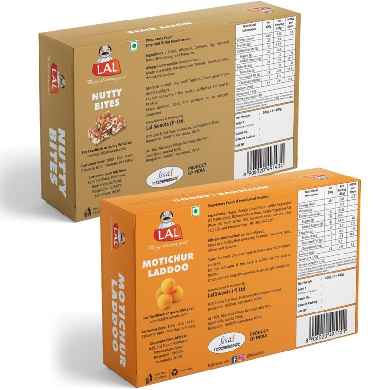 Motichur Laddoo 400gm & Sugarless Nuttybites 400gm