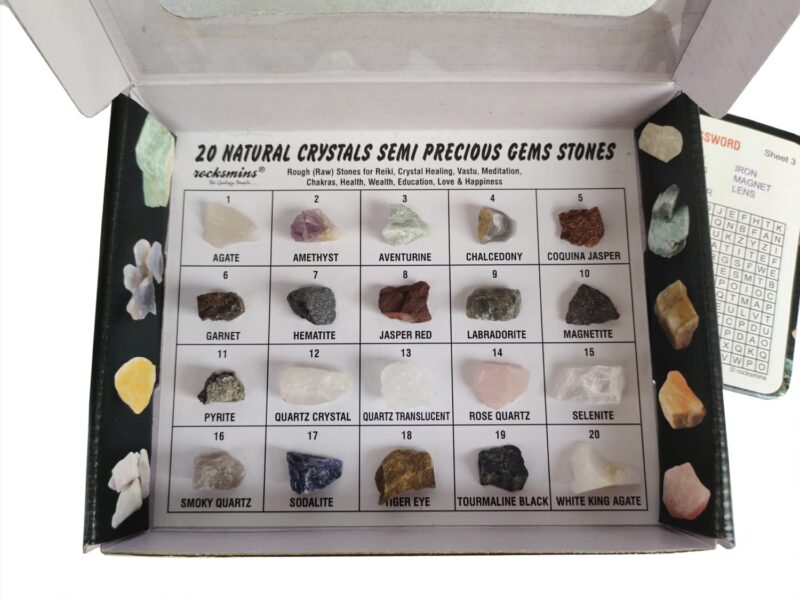rocksmins Adult Gc20Wm 20 Natural Crystals Semi Precious Gems Stones Collection (Semi Rough) For Education Reiki Healing Aura Cleaning Tumbling Meditation Vastu Chakras Health Wealth Love Happiness